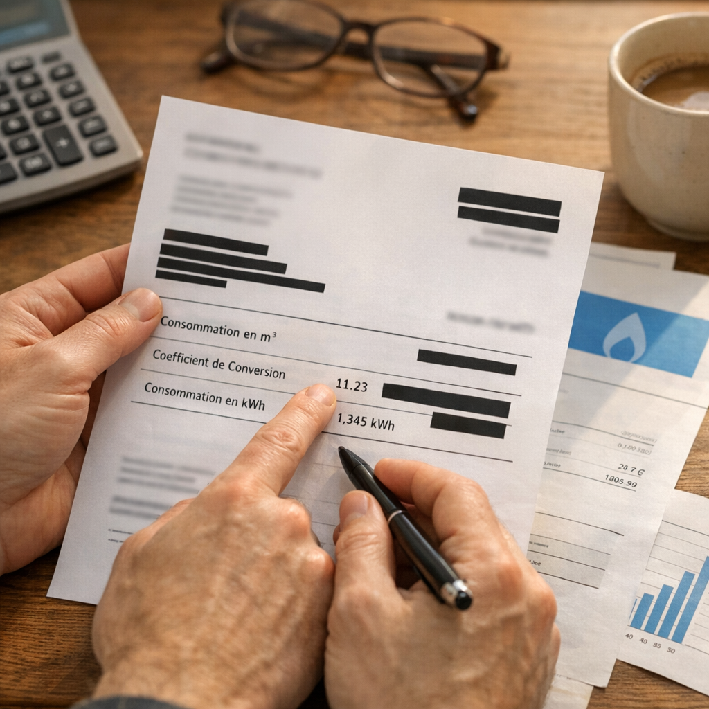 Lire une facture anonymisée&nbsp;: où trouver le coefficient et les kWh