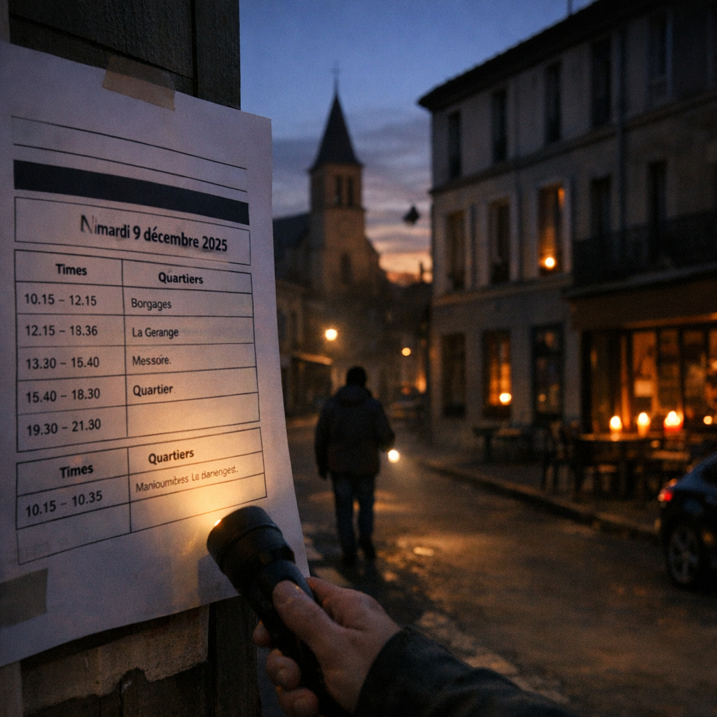 Horaires et quartiers concernés&nbsp;: exemples de coupures locales du mardi 9 décembre 2025