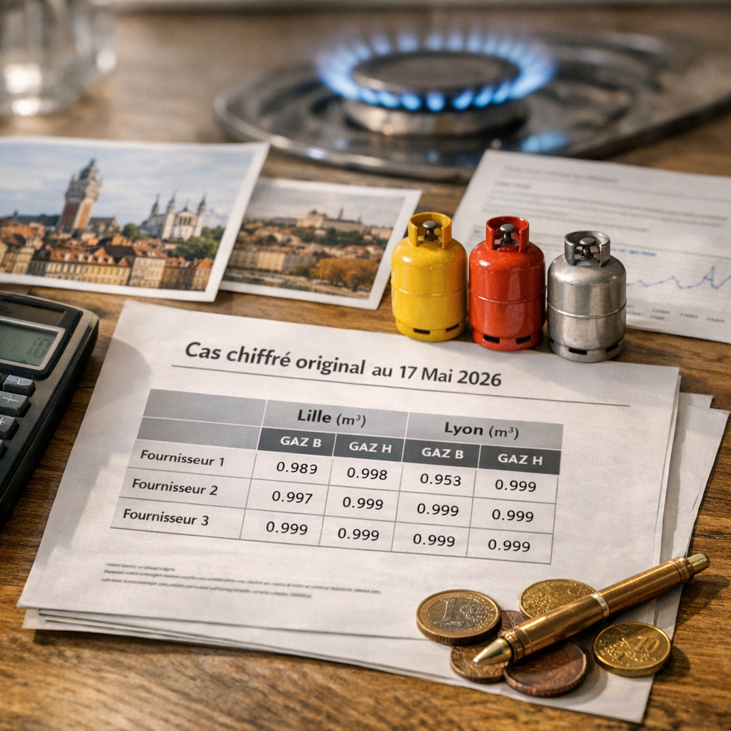 Cas chiffré original au 17 mai 2026&nbsp;: Lille, Lyon, gaz B/H et 3 fournisseurs