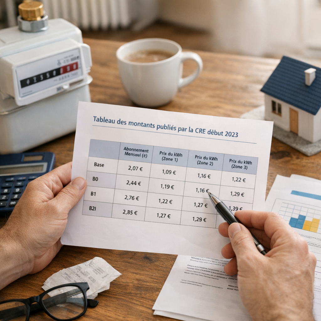 Tableau des montants publiés par la CRE début 2023